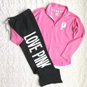PINK VS Quarter Zip/Black Boyfriend Pants 2pc